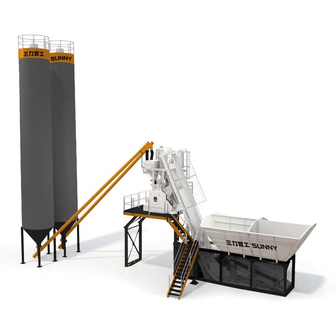 50m³/H compact concrete batching plant showing full operational setup